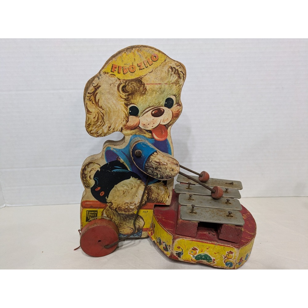 Vintage Fisher-Price Fido Zilo Dog Wooden Pull Toy #707 1955 Xylophone Toy Flaws